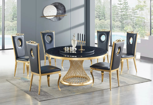 Unico Black/Gold Faux Marble Dining Set D605