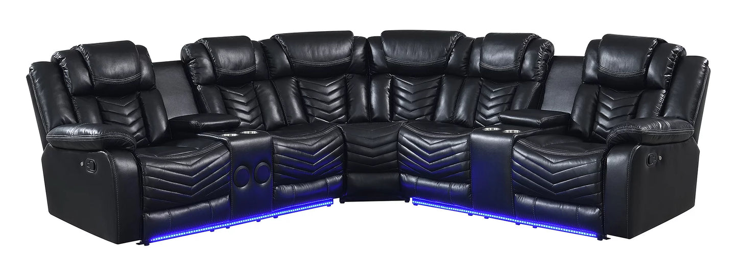 Lucky Charm Black LED/BLUETOOTH SPEAKERS Reclining Sectional S2021