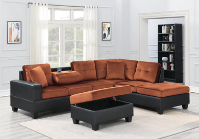 Grand Parkway Light Brown Velvet Sectional with Ottoman S999