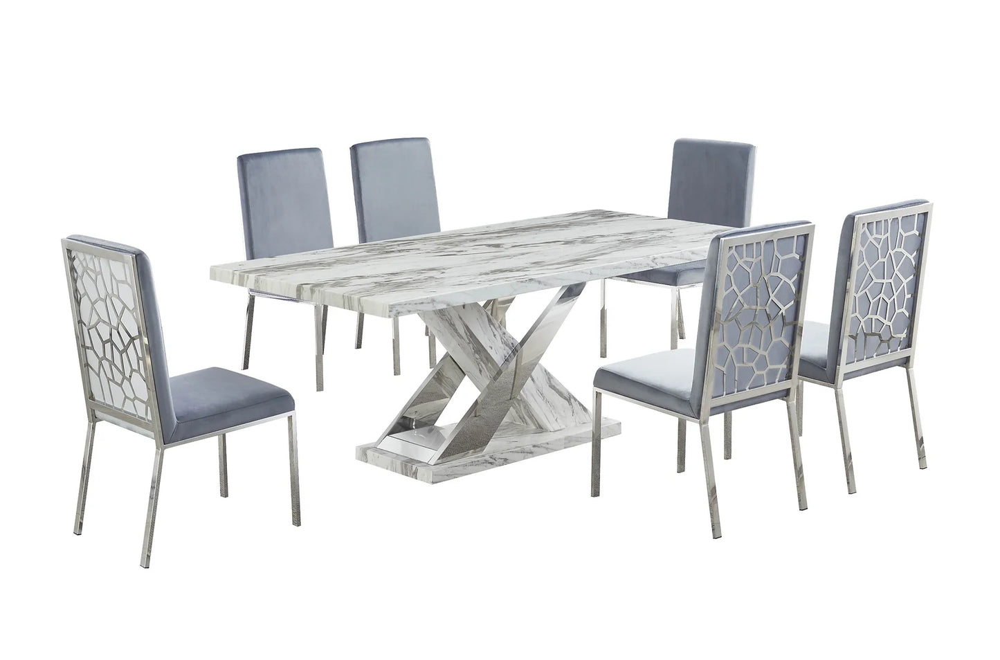 Viva White/Grey Faux Marble Dining Set D610