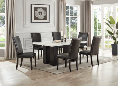 Finland Black Leather 7pc Dining Room Set (GENUINE MARBLE)
