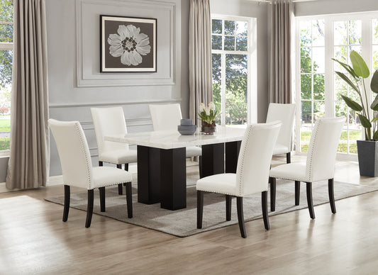 Finland White Velvet 7pc Dining Room Set (GENUINE MARBLE)