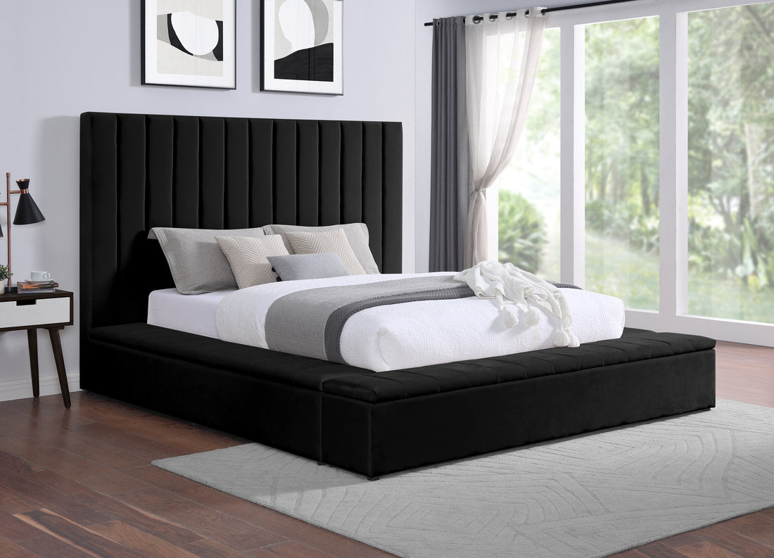 France Black Velvet Queen Platform Bed