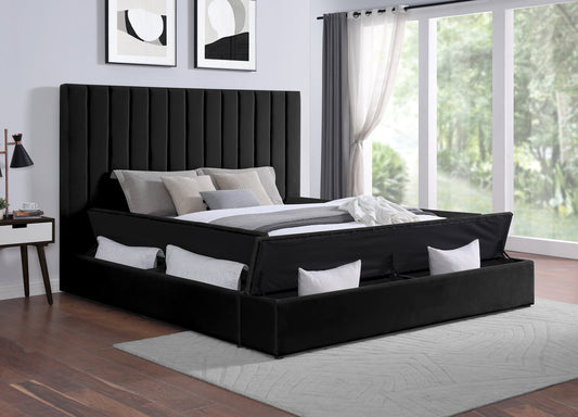 France Black Velvet King Platform Bed
