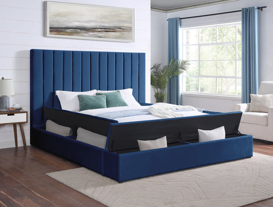 France Blue Velvet Queen Platform Bed