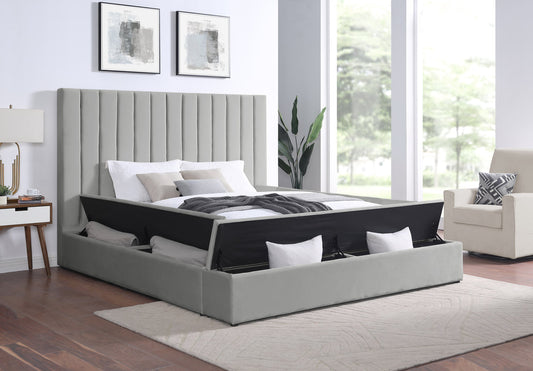 France Gray Velvet Queen Platform Bed