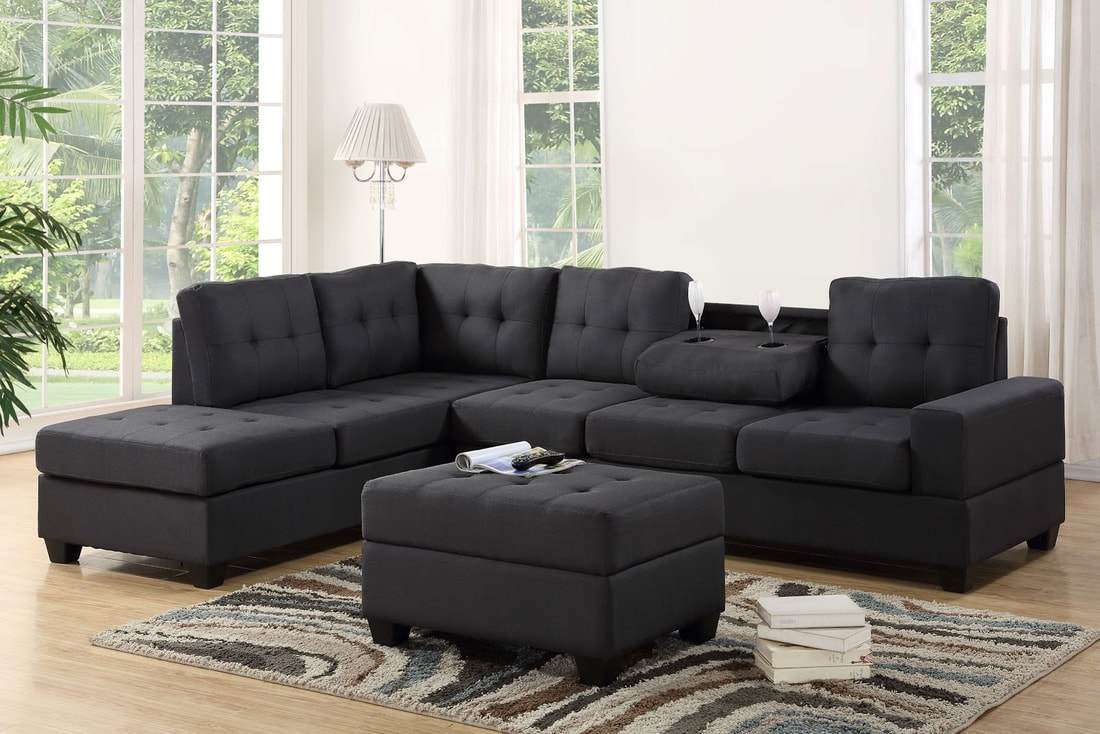 Heights Dark Gray Fabric Reversible Sectional with Storage Ottoman