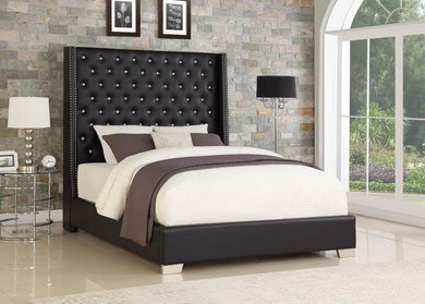 Diamond Tufted Black PU 6 FT Queen Bed | HH324