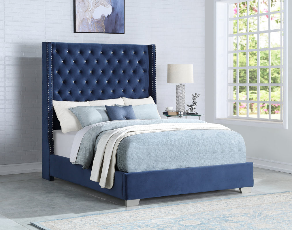 Diamond Tufted Blue 6 FT King Bed | HH327