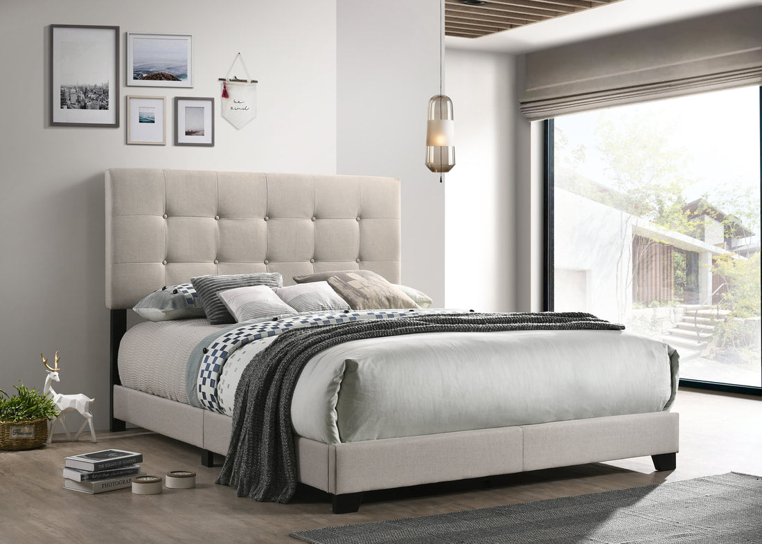 HH906 Twin Beige Fabric Panel Bed