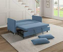 Load image into Gallery viewer, Greenway Blue Sofa With Pull-Out Bed 9406