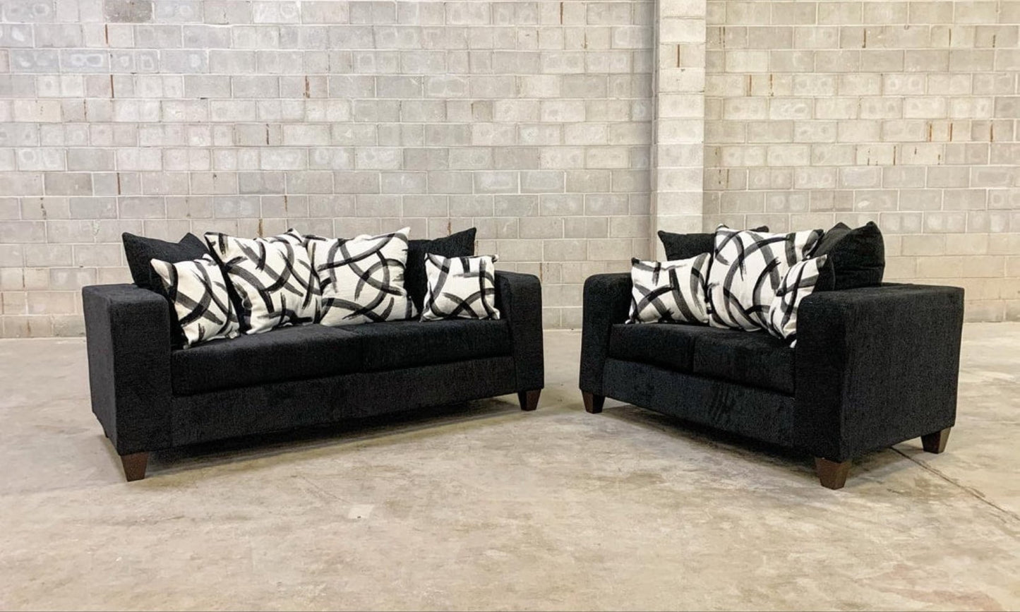 Monroe Black Fabric Sofa and Loveseat 110