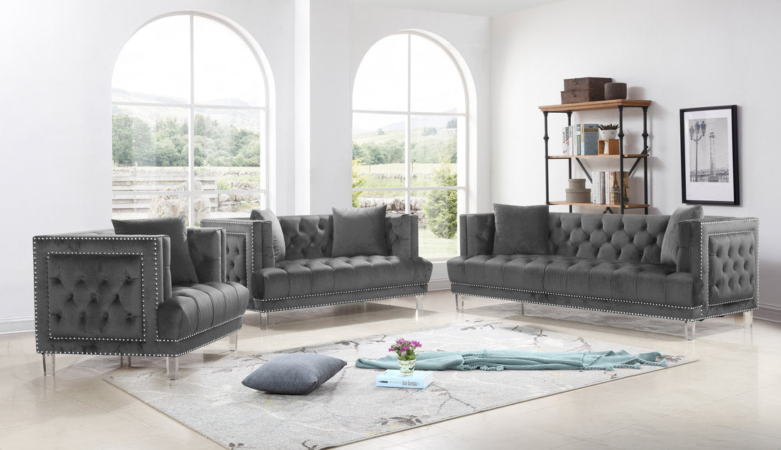 Lucas 3pc Gray Velvet Living Room Set