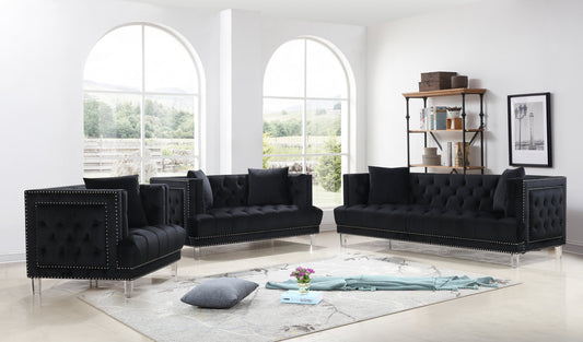 Lucas 3pc Black Velvet Living Room Set