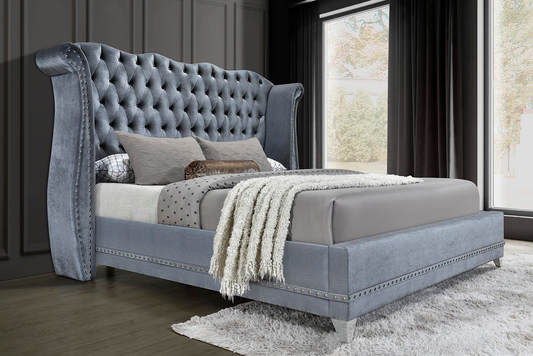 Luxor  Gray Velvet  King Platform Bed