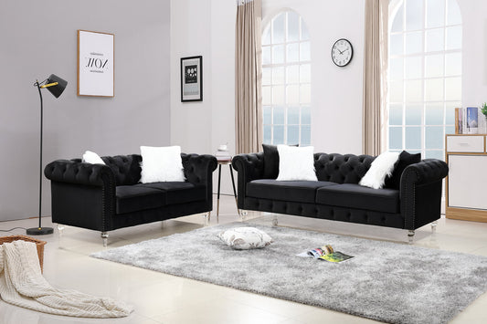 Manchester Black Velvet Sofa and Loveseat