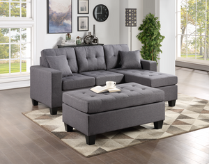 Naomi Reversible Grey Linen Sectional with Ottoman