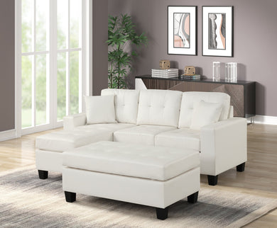 Naomi Reversible White Leather Sectional with Ottoman