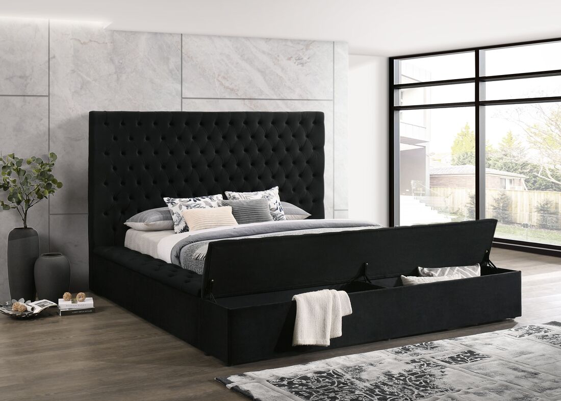 Paris Black Velvet Platform Bed King