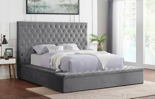 Paris Gray Velvet Platform Bed King