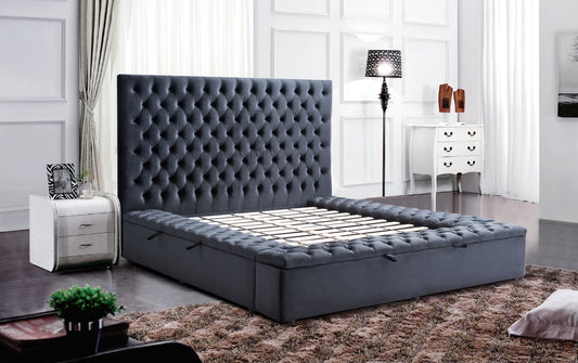 Paris Charcoal Velvet Platform Bed  Queen