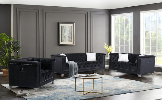 Prince Black Velvet 3pc Living Room Set