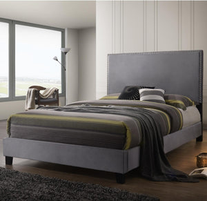Delora Gray Velvet Upholstered Queen Bed HH530