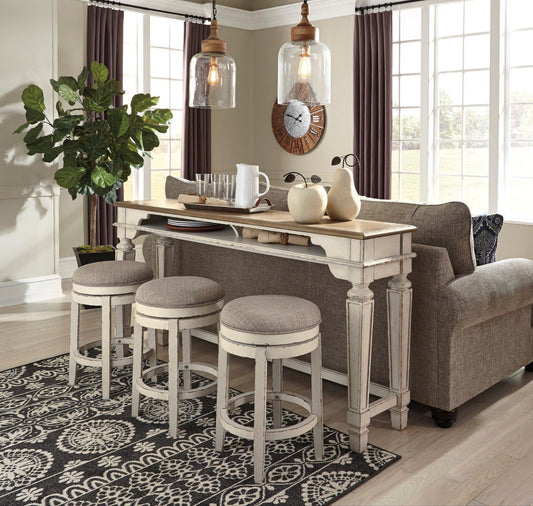 Realyn Chipped White Long Counter Height Set D743-52