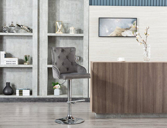 Bella Grey Velvet Barstool