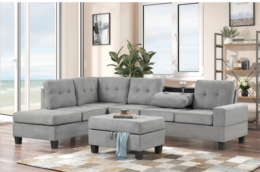 Heights Light Gray Reversible Sectional with Storage Ottoman SH3220