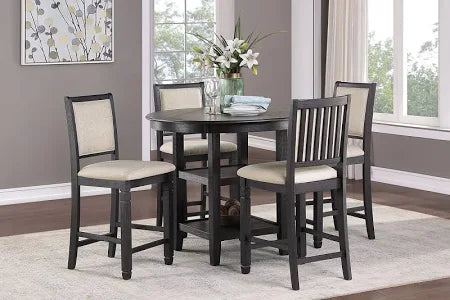 Asher Brown & Beige Round Counter Height Dining Set