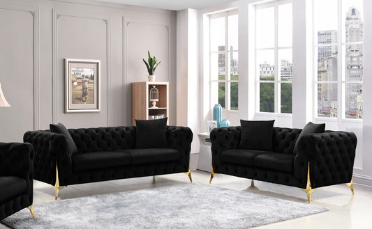 Star Black Velvet Sofa and Loveseat