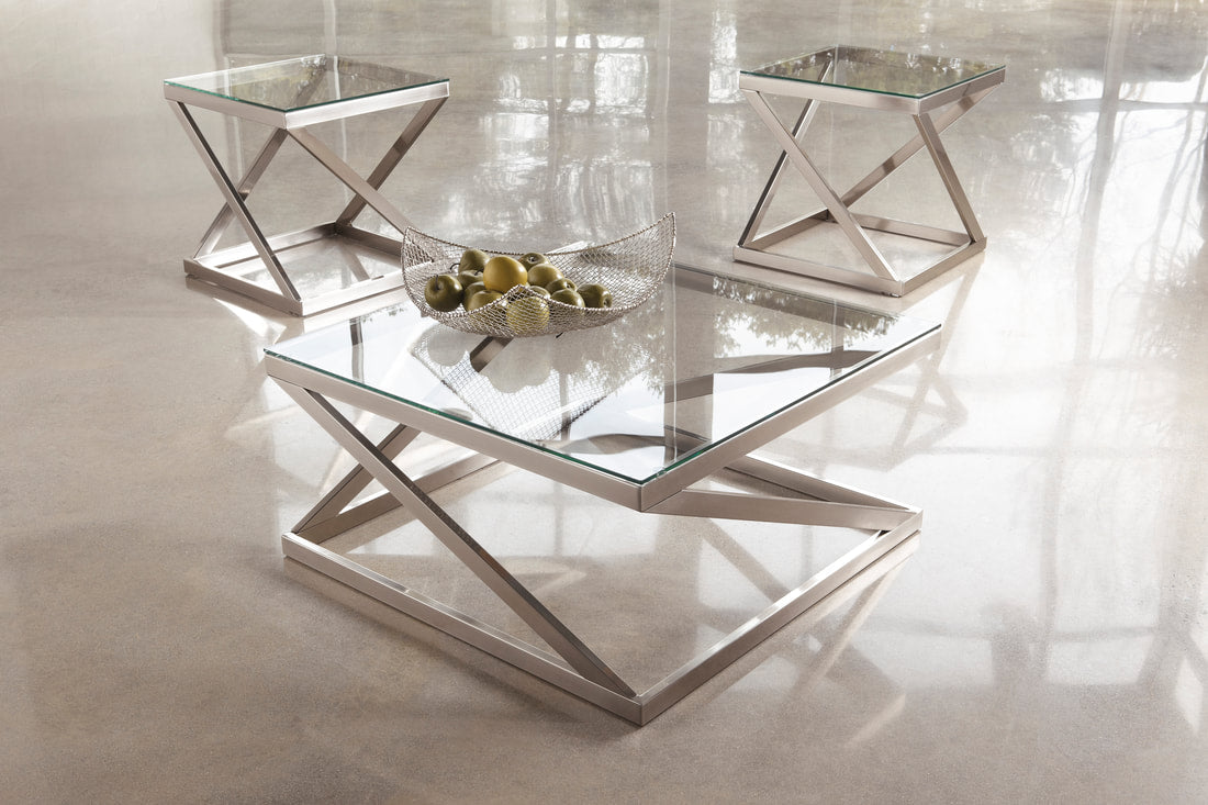 T136 Coylin Brushed Nickel Finish Coffee Table Set T136 – Harwin Furniture