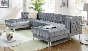 Prada  Gray Velvet Double Chaise Sectional